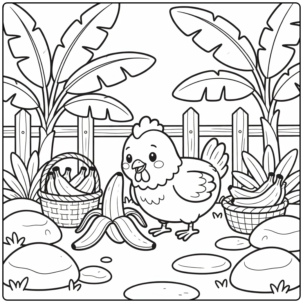 Chicken banana coloring page cute chicken with banana peel
