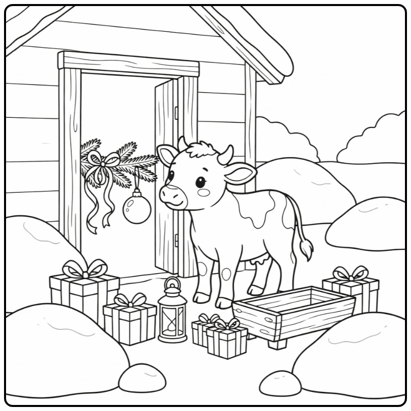Calf noses ornament: christmas farm animal coloring page