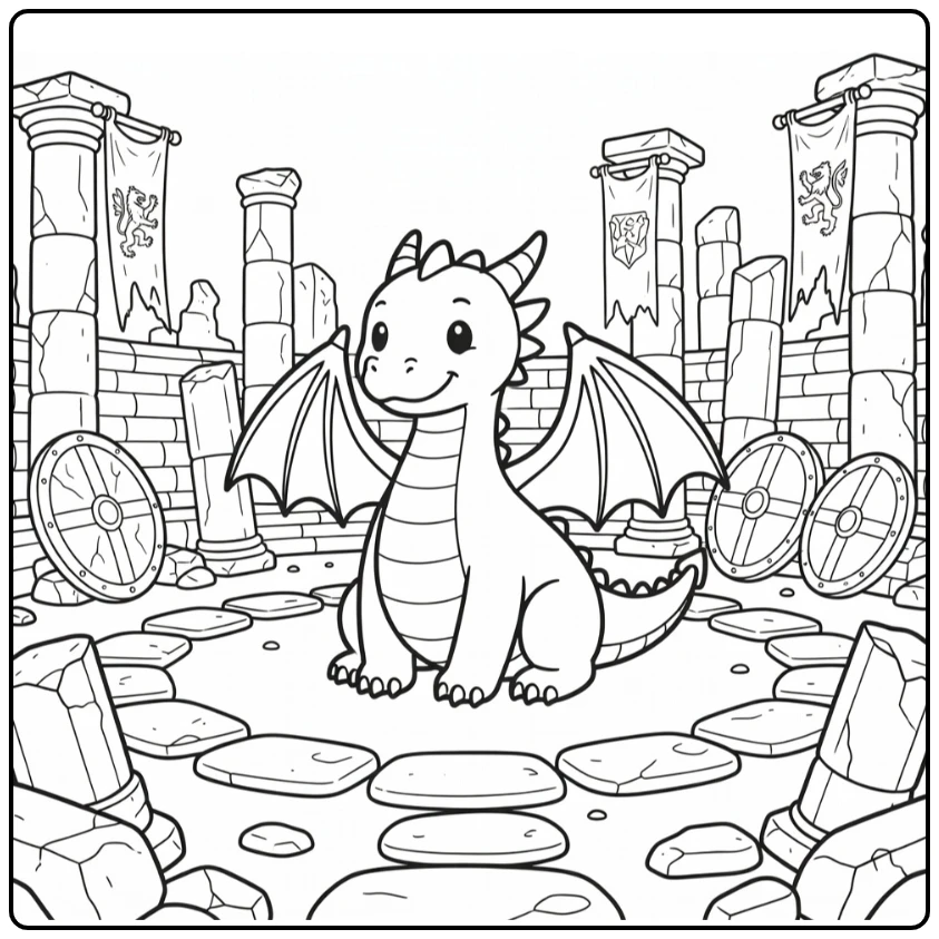 Western dragon in ruined arena dragon coloring page