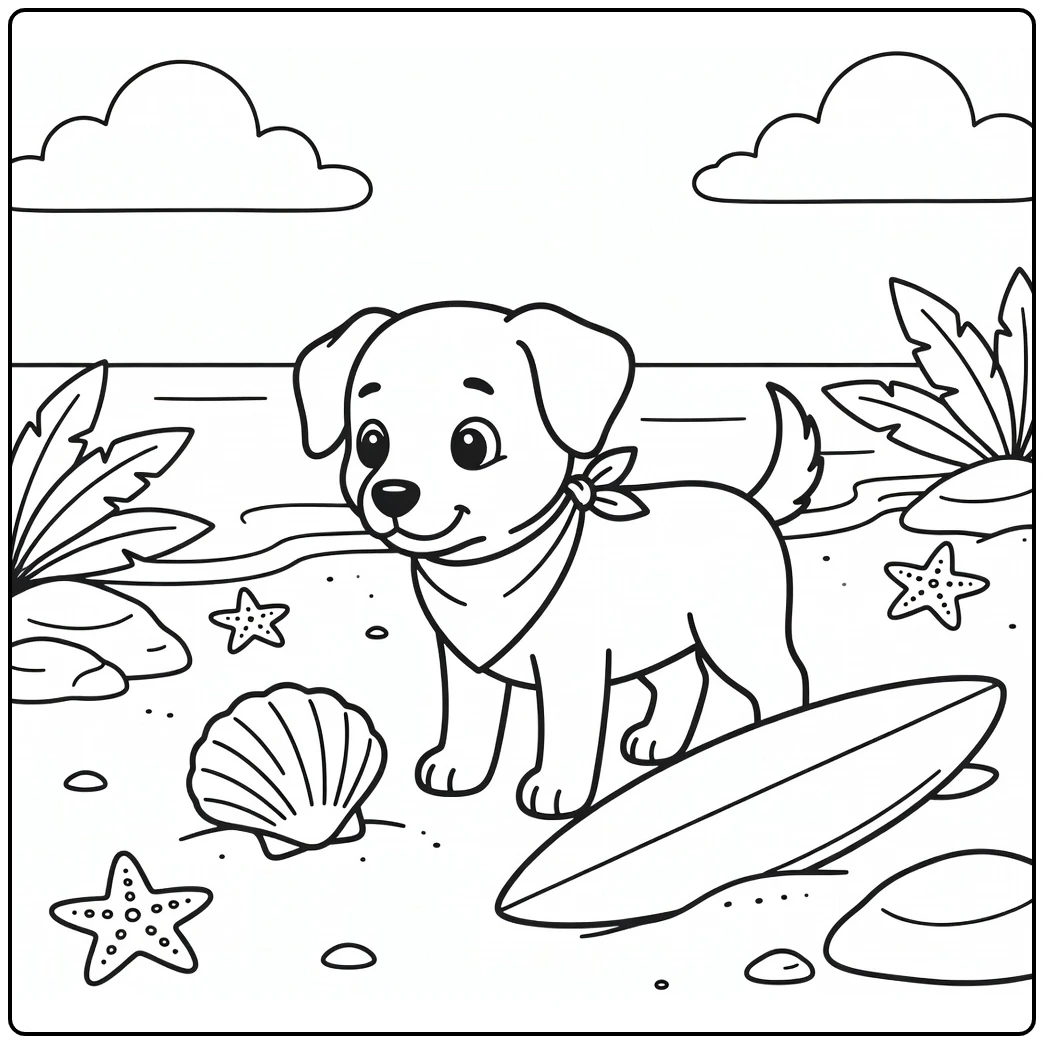 Cool dog sniffing seashell on beach cool Dog coloring pages