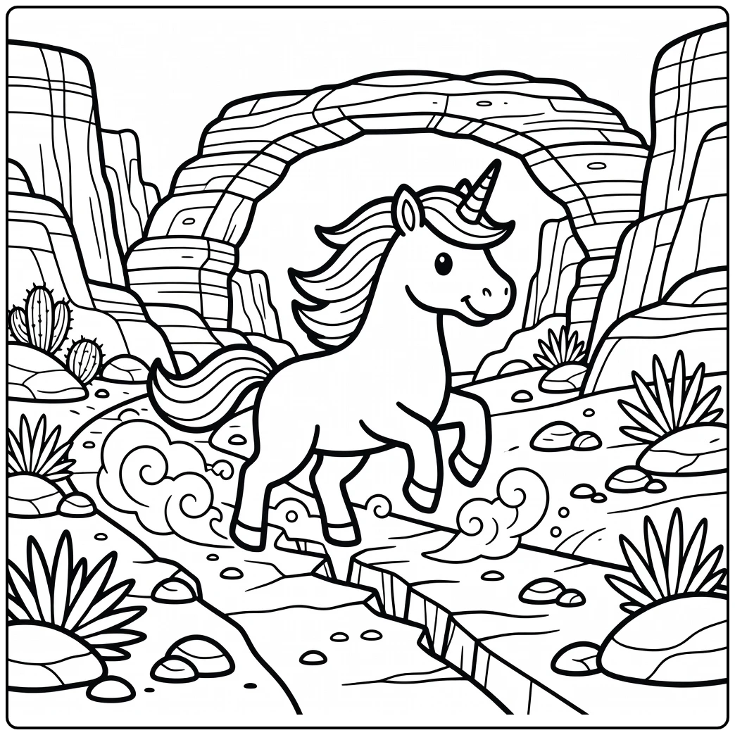Cool unicorn coloring page jumping canyon crack boldly