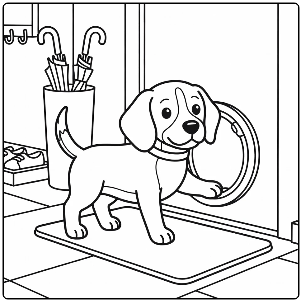 simple Dog coloring pages: Beagle through pet door