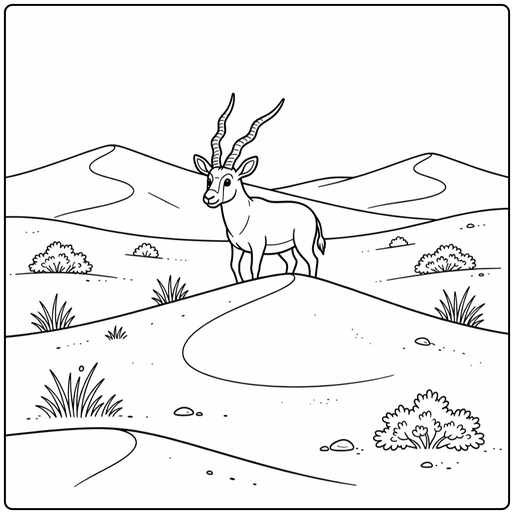 Addax Antelope on Dune Crest Desert Animal Coloring Page