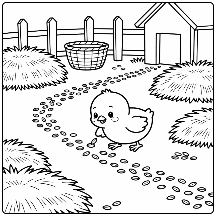 Baby Chick Pecking Seeds on Farm Trail Baby Animal Coloring Pages