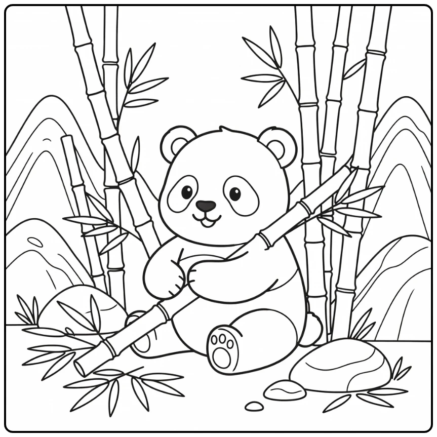 Baby panda cub hugging bamboo stalk - baby animal coloring pages