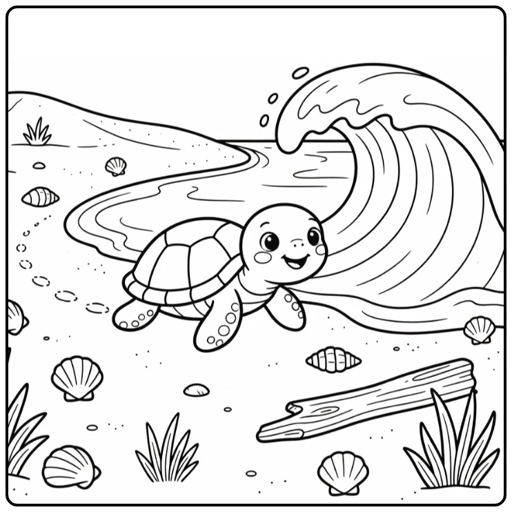 Baby turtle hatchling beach crawl - baby animal coloring pages