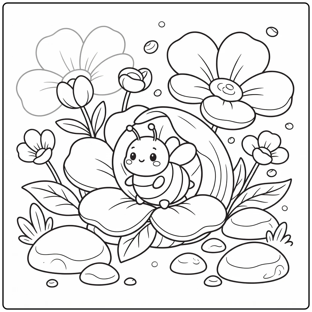 Cute bee coloring page bee peeking from flower petal