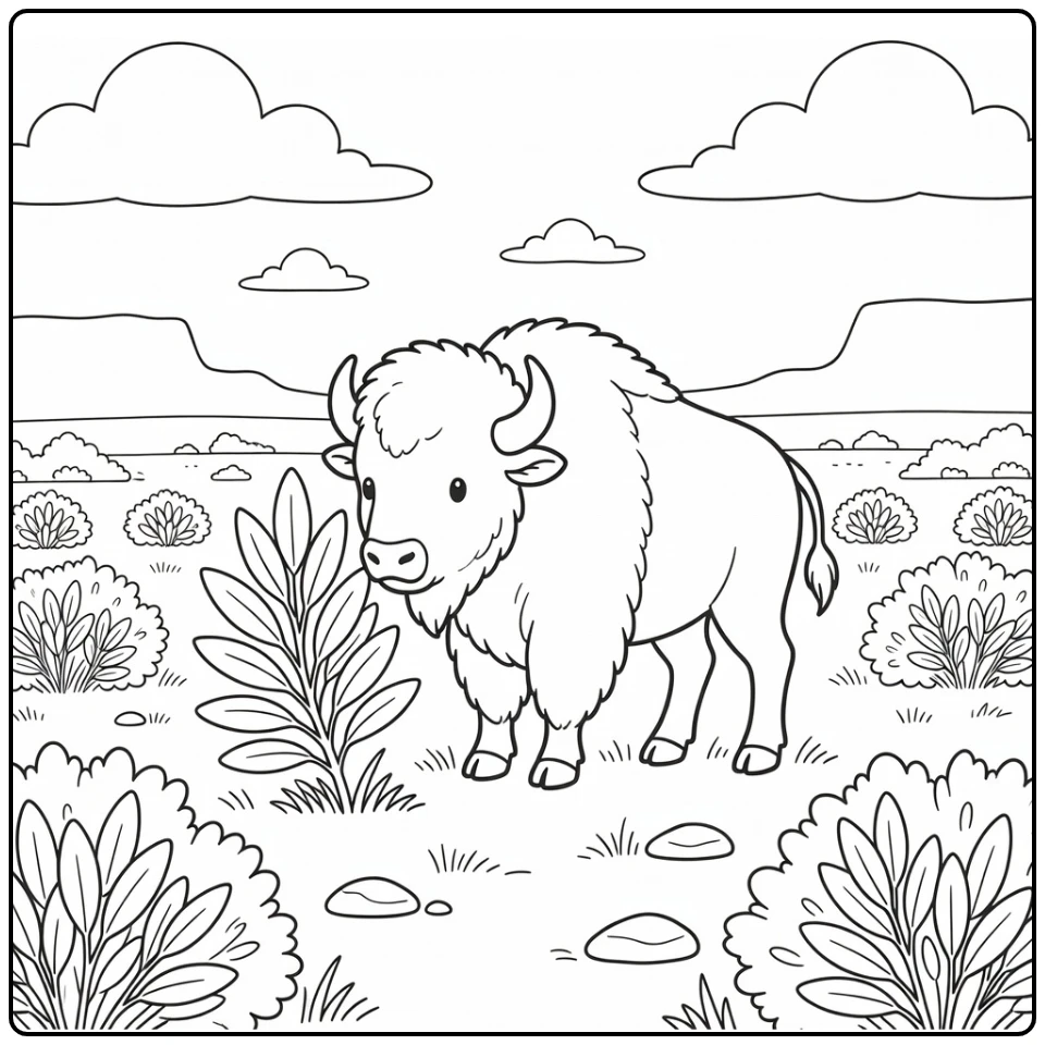 Bison sniffing sage in sagebrush basin bison coloring pages