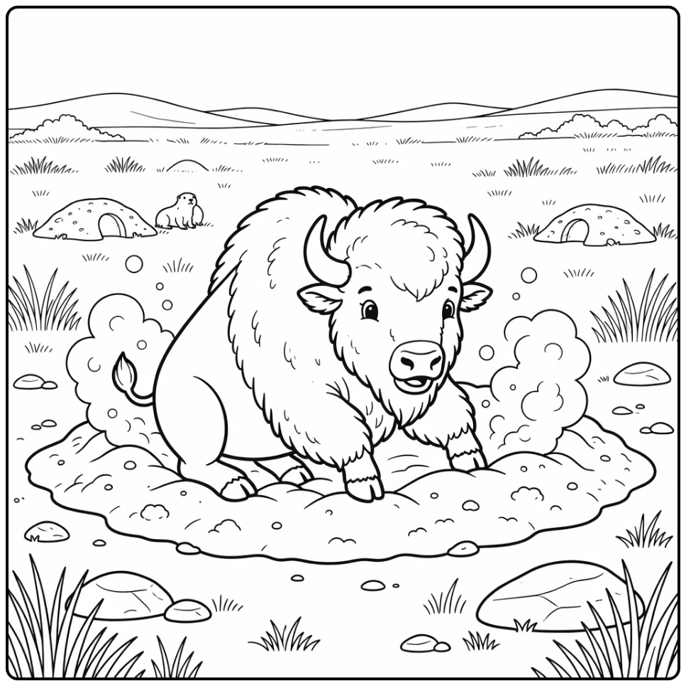 Bison rolling in prairie dust wallow bison coloring pages