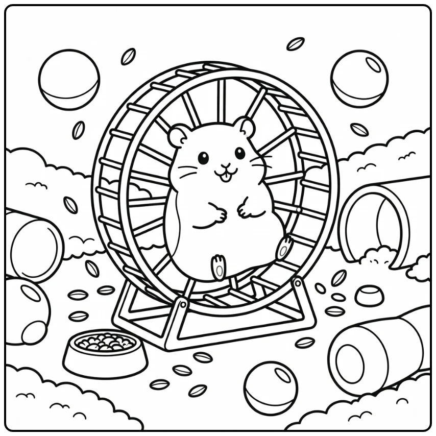 cute cartoon animal coloring page hamster in exercise wheel
