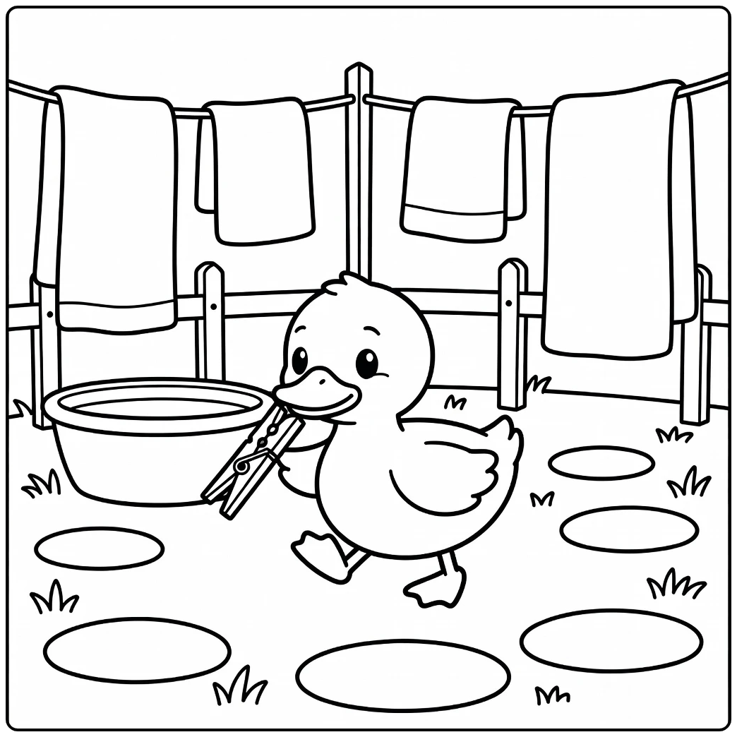 Cute duck coloring page duck waddling farm laundry yard