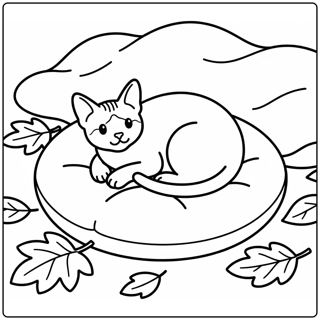 Hairless cat coloring pages: donut-shaped curl on cushion