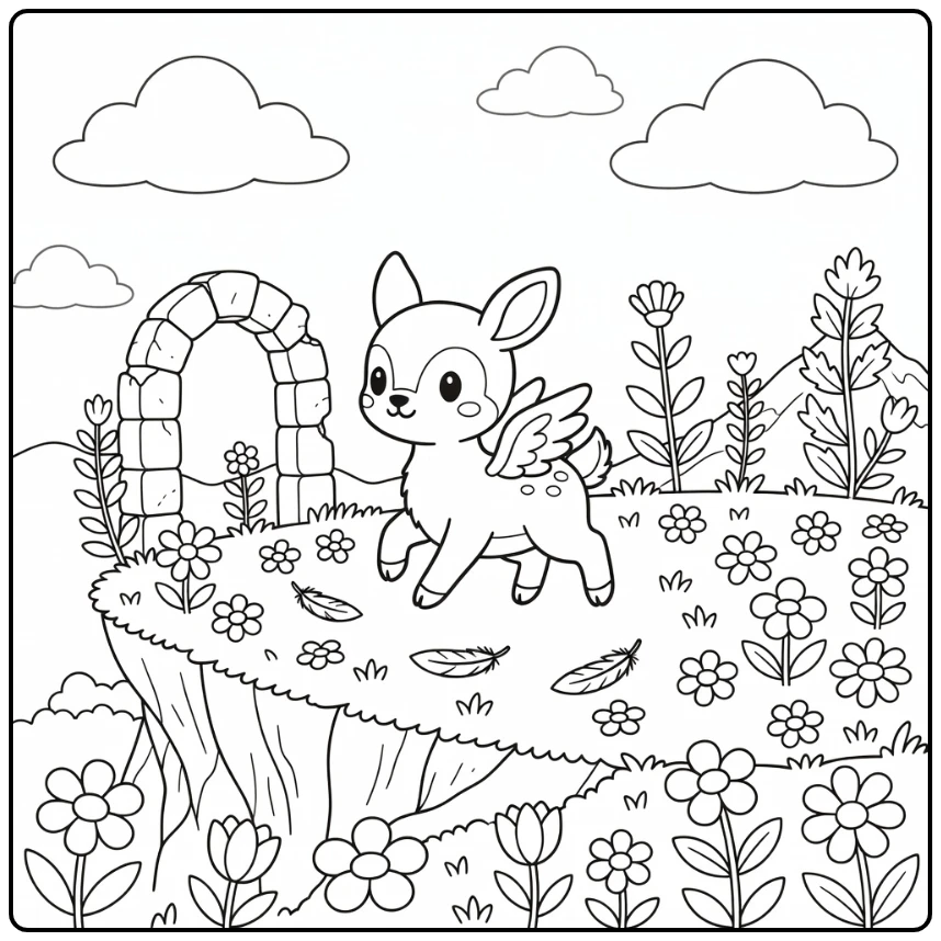 Cute mythical animal coloring page baby peryton meadow