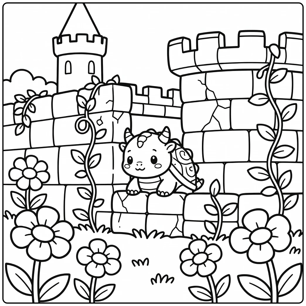 cute mythical animal coloring page of baby tarasque
