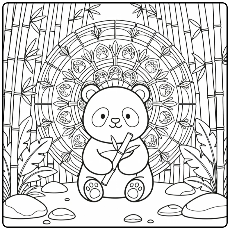 Panda animal mandala coloring pages with bamboo grove