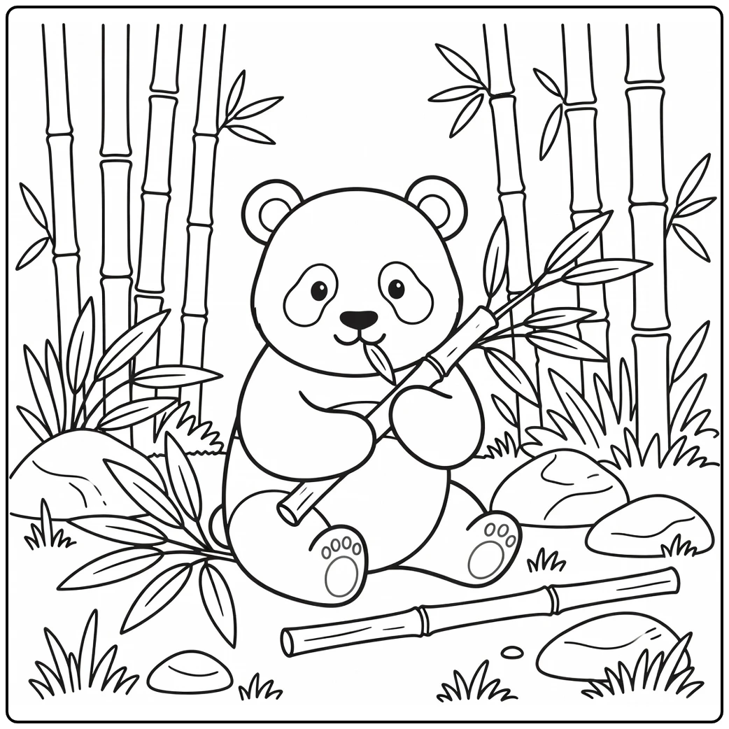 Giant panda eating bamboo animal food coloring page