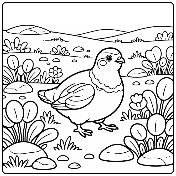 Ptarmigan walking tundra plants arctic animal coloring page