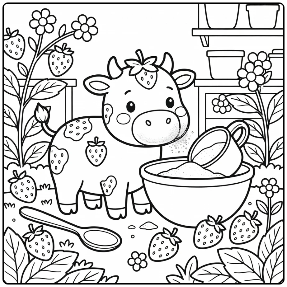 Cute strawberry cow coloring pages: flour-dusted nose confusion