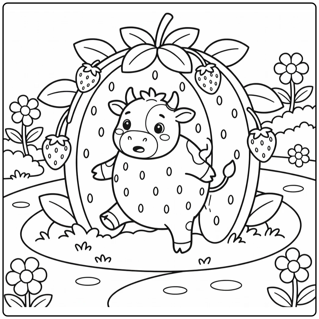 Cute strawberry cow coloring pages: stuck in arch