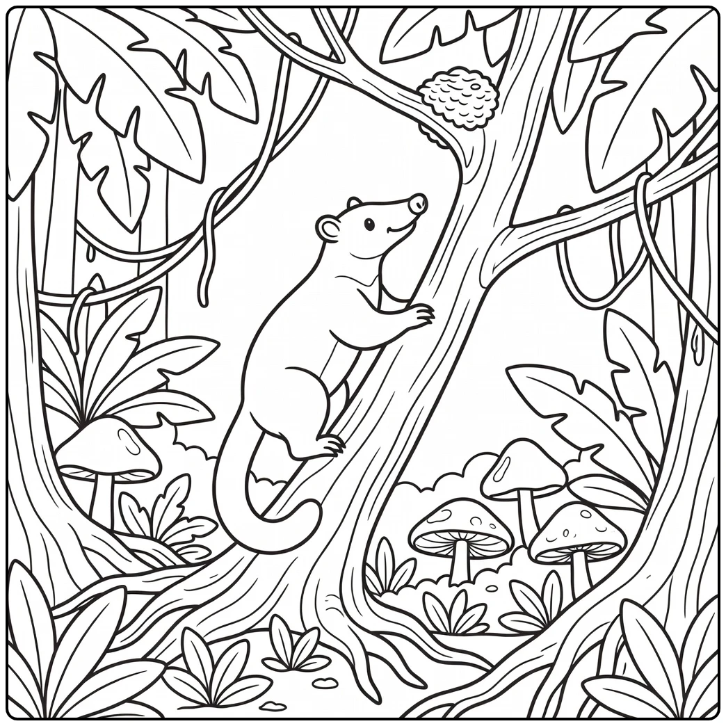 Southern Tamandua Climbing Tree rainforest animal coloring page