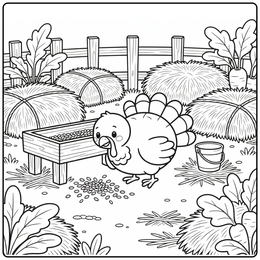 cute turkey coloring page barnyard turkey pecking grains