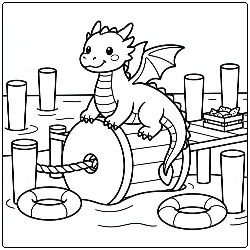 Water dragon coloring page on giant harbor spool