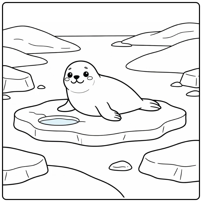Weddell Seal Stretching by Ice Hole Antarctic Animals Coloring Page