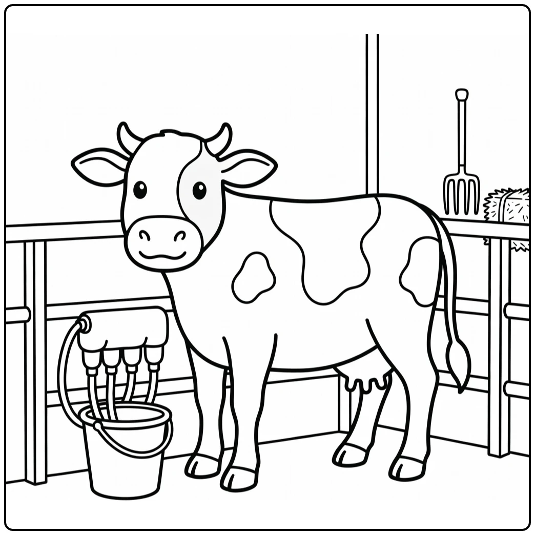 Calm dairy cow in milking stall dairy cow coloring pages