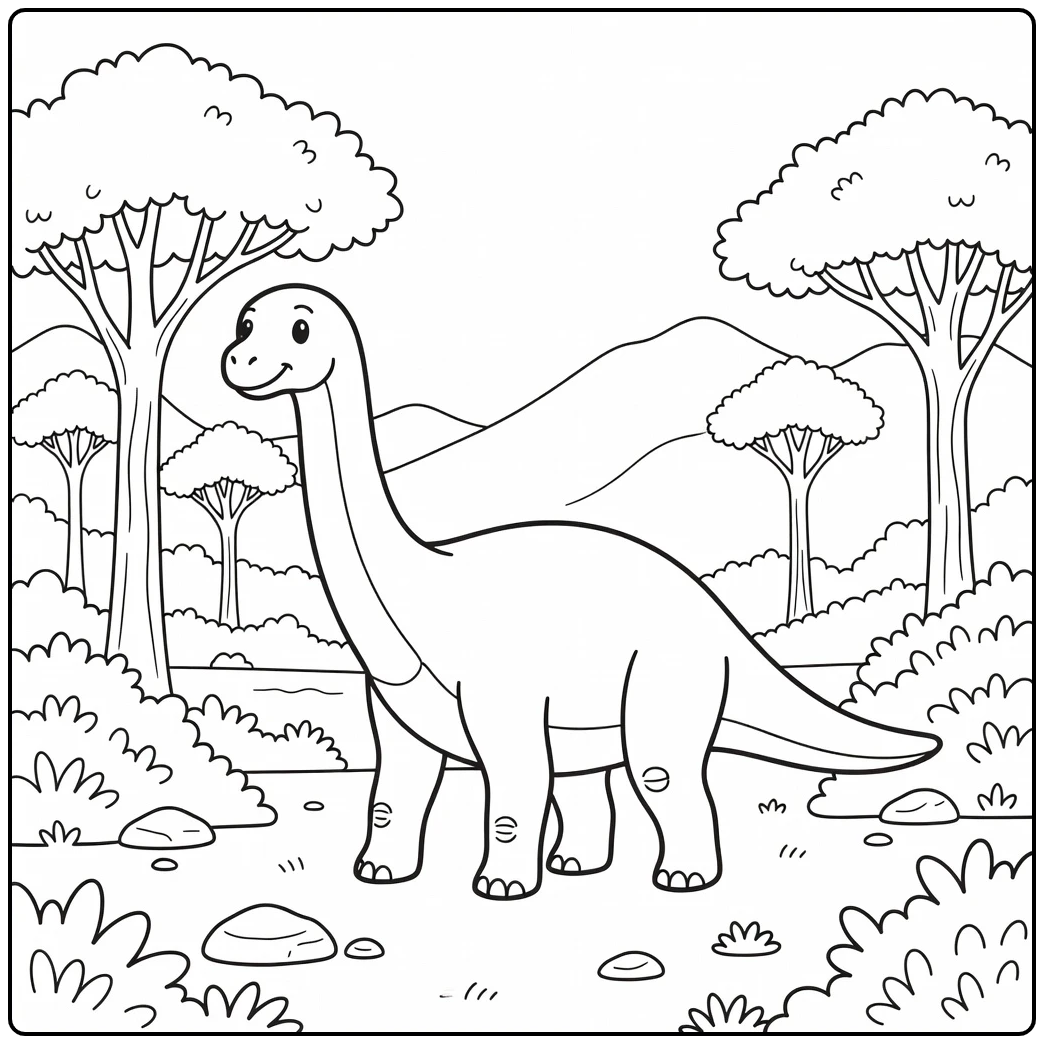 Dinosaur coloring page of Diplodocus walking in valley