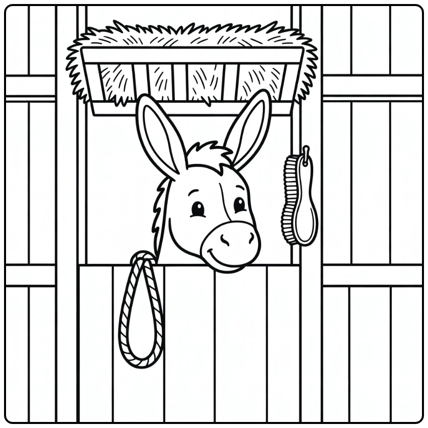 Donkey coloring page cute donkey peeking from stall