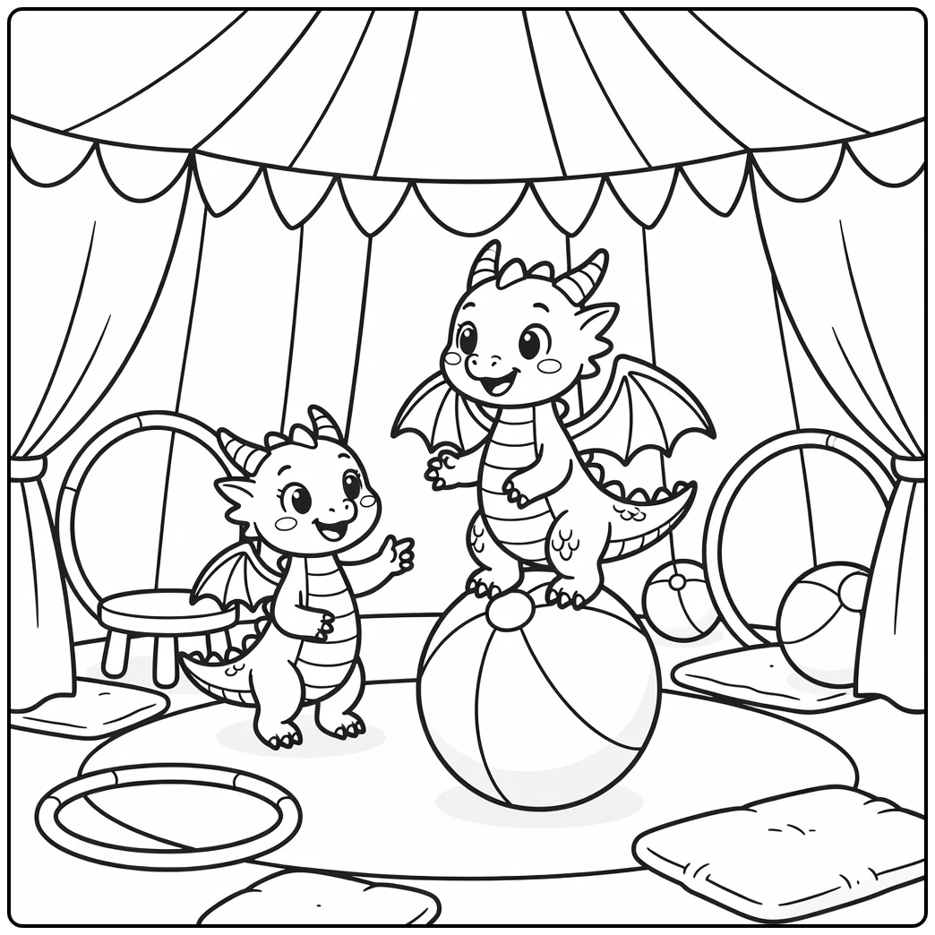 Dragon girl coloring page of young dragon on circus ball