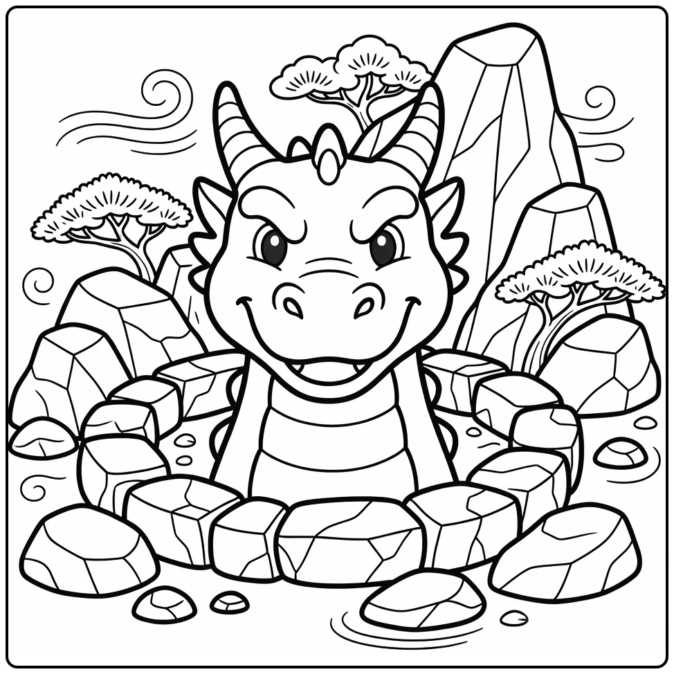 Cute dragon head from cracked stone ring dragon head coloring page