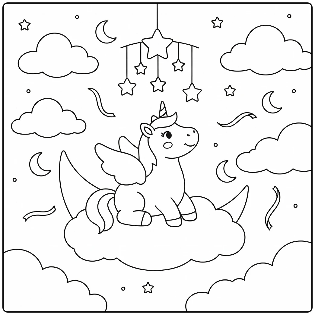 Unicorn with wings coloring pages on cloud gazing at star mobile