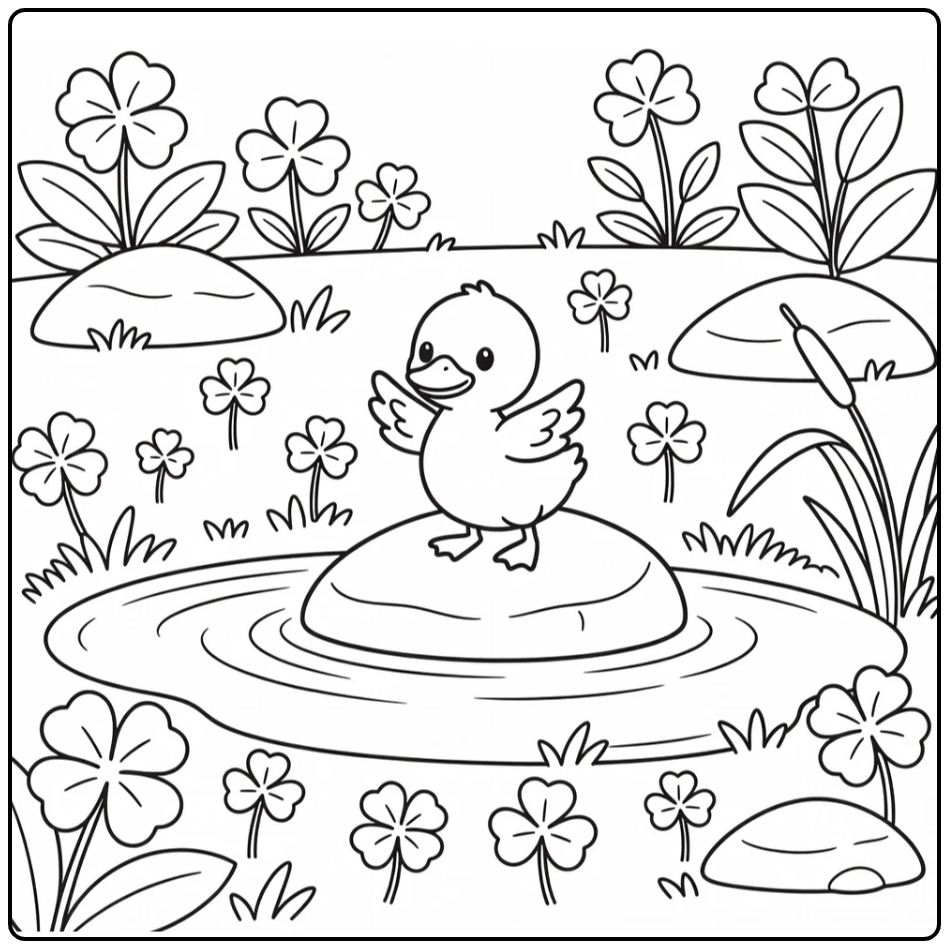Duckling coloring page of duckling stretching wings by puddle