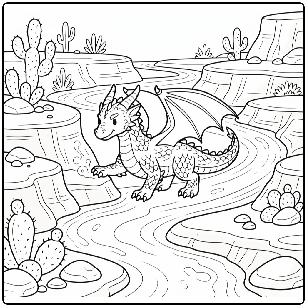 Earth dragon coloring page: carving canyon path