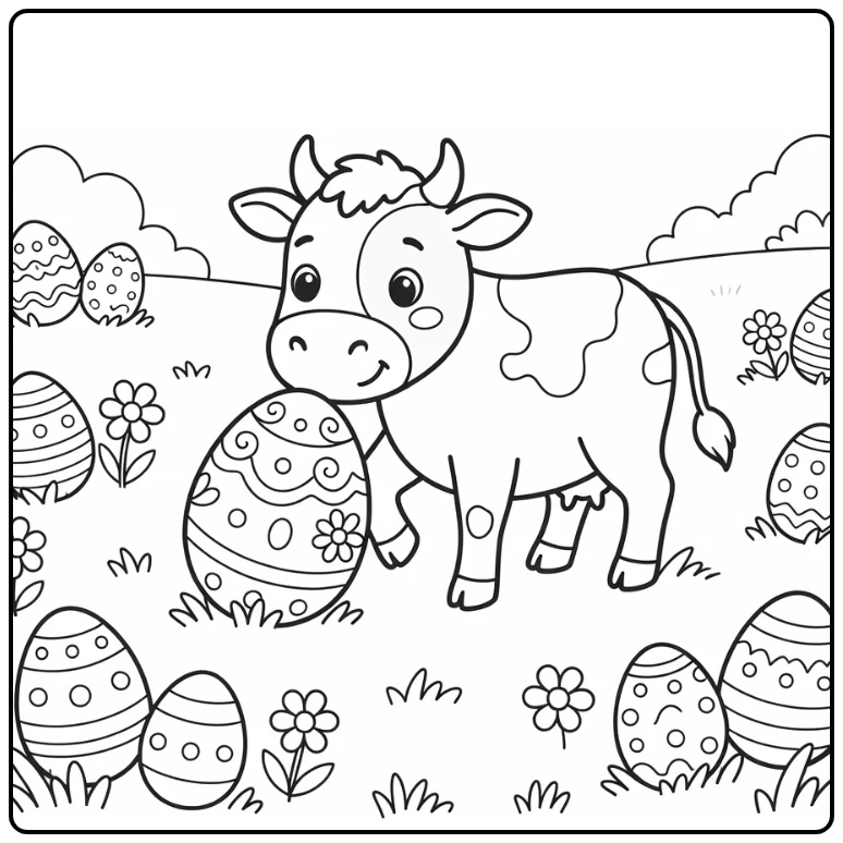 Playful easter cow coloring pages rolling large egg