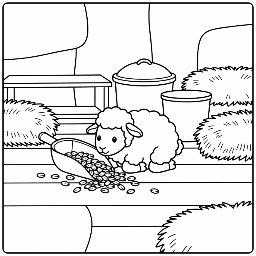 Easy sheep coloring page sniffing oats by scoop