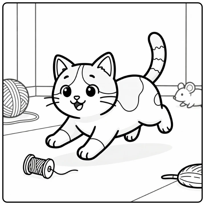 Calico cat sliding chasing spool - calico cat coloring pages