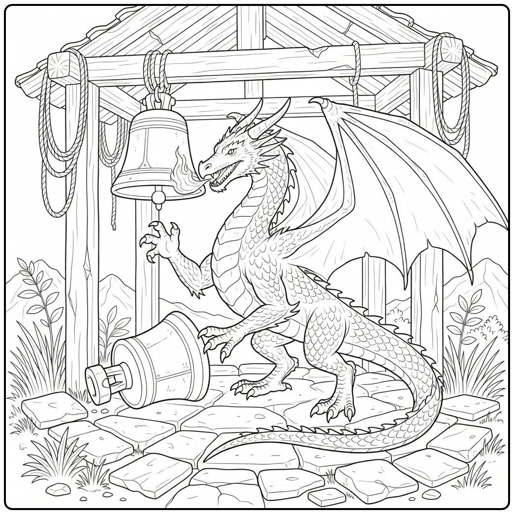 Fire realistic dragon coloring page lifting bell clapper