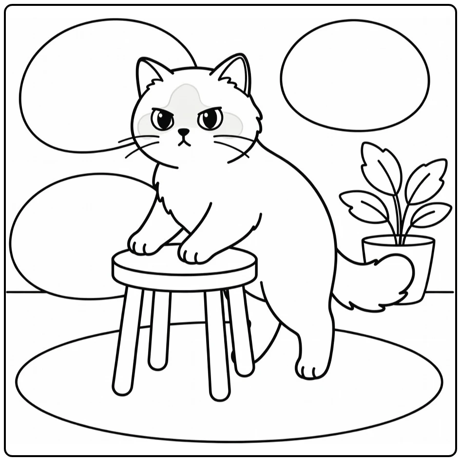 Ragdoll cat climbing round stool, ragdoll cat coloring pages