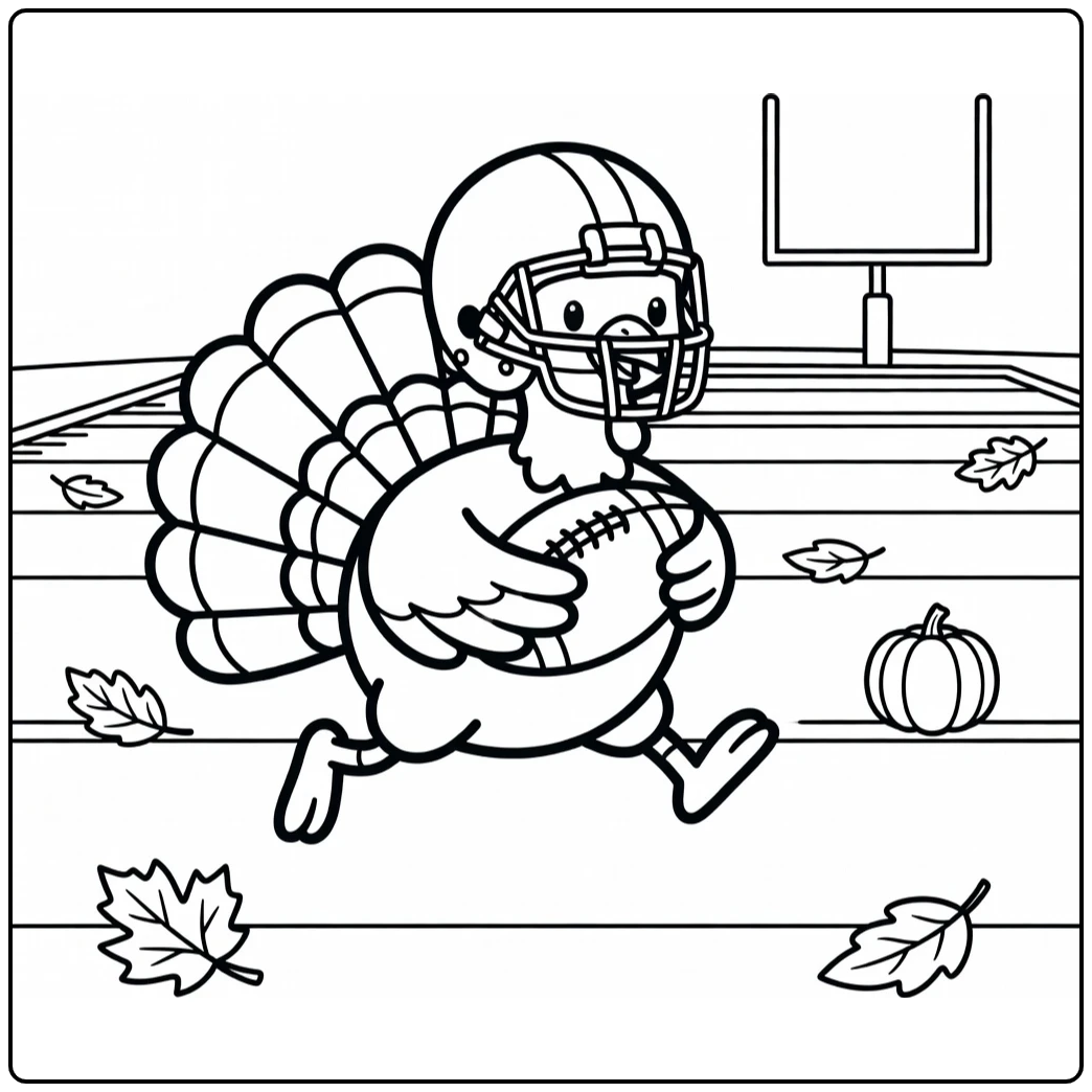 Football turkey coloring page of turkey running with football