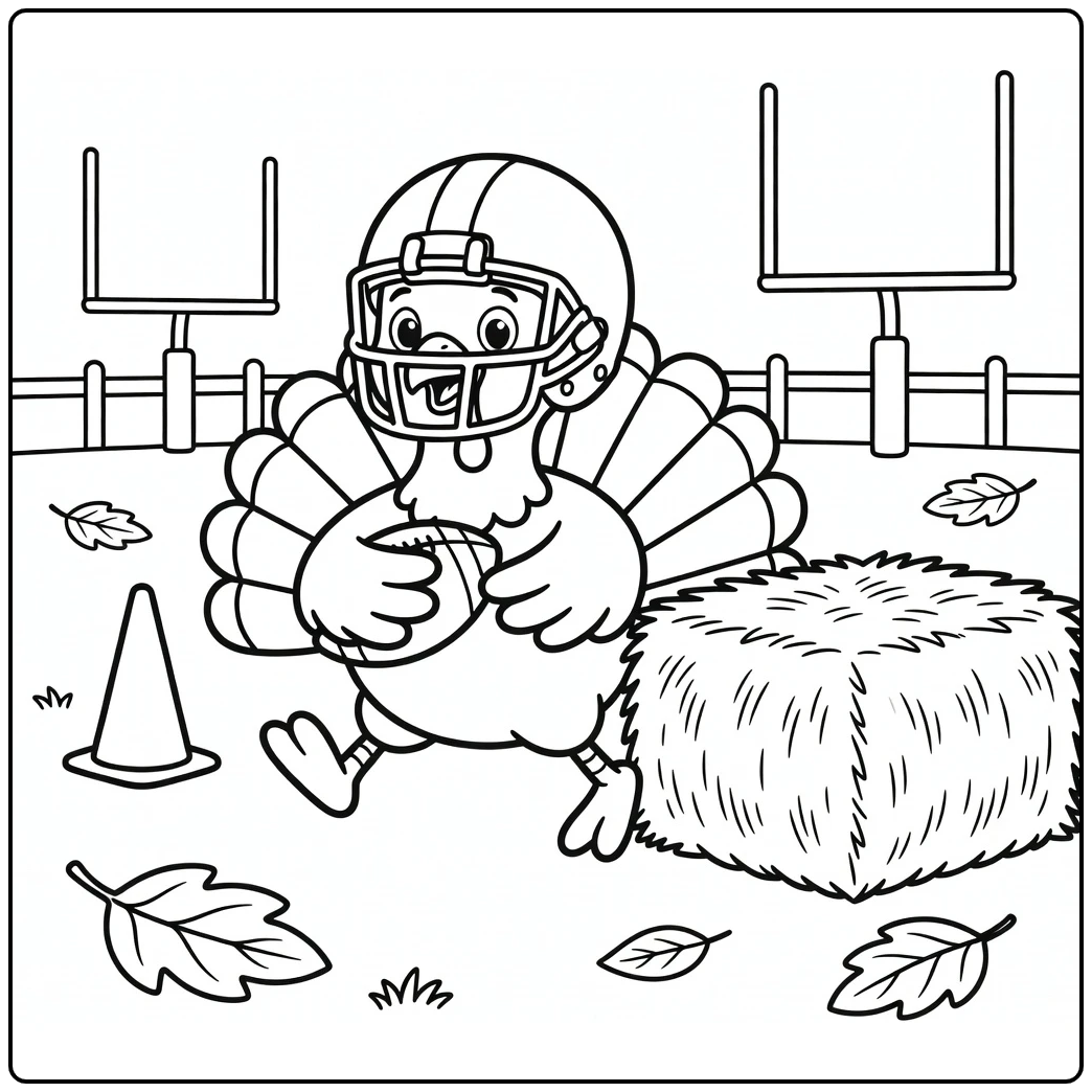 football turkey coloring page of cute turkey playing football