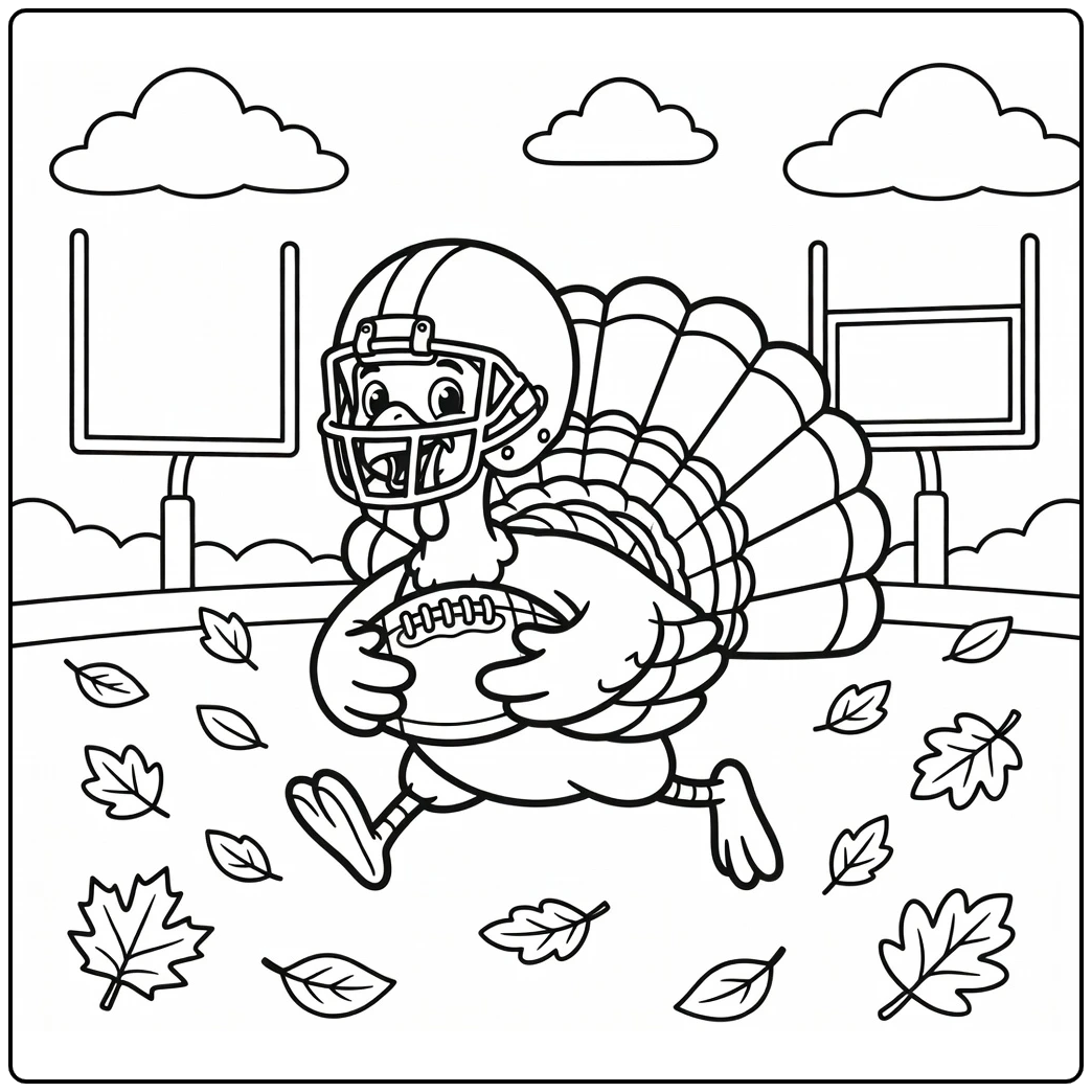 Football turkey coloring page of turkey player in action pose