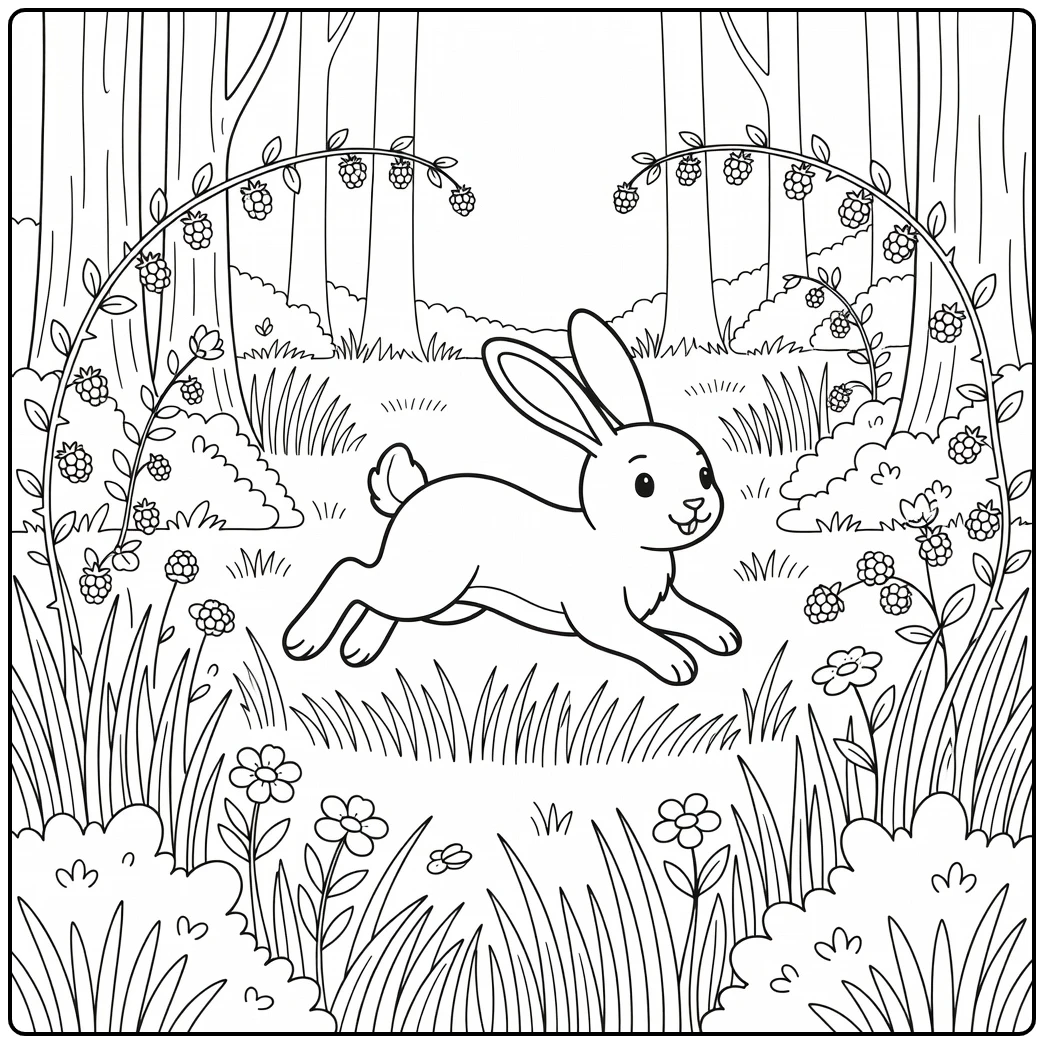 Leaping hare in meadow forest animals coloring page