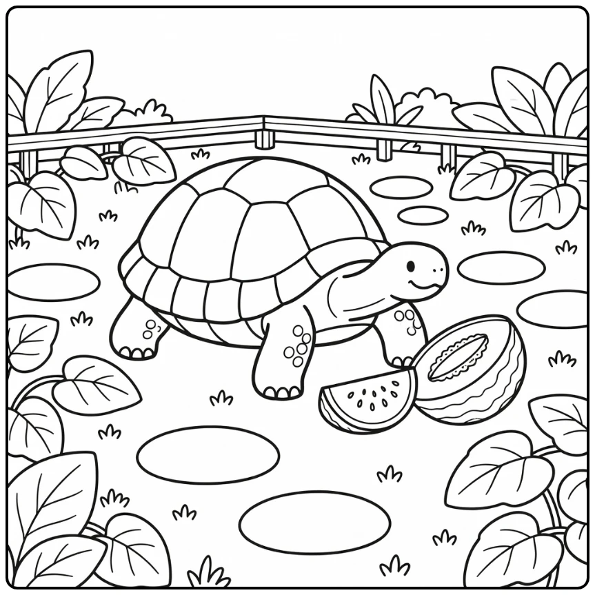 Fruit animal coloring page with tortoise and watermelon