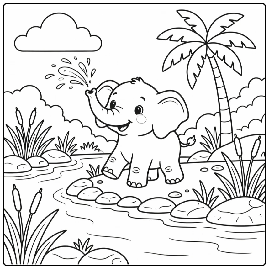 Baby elephant spraying from trunk baby animal coloring pages
