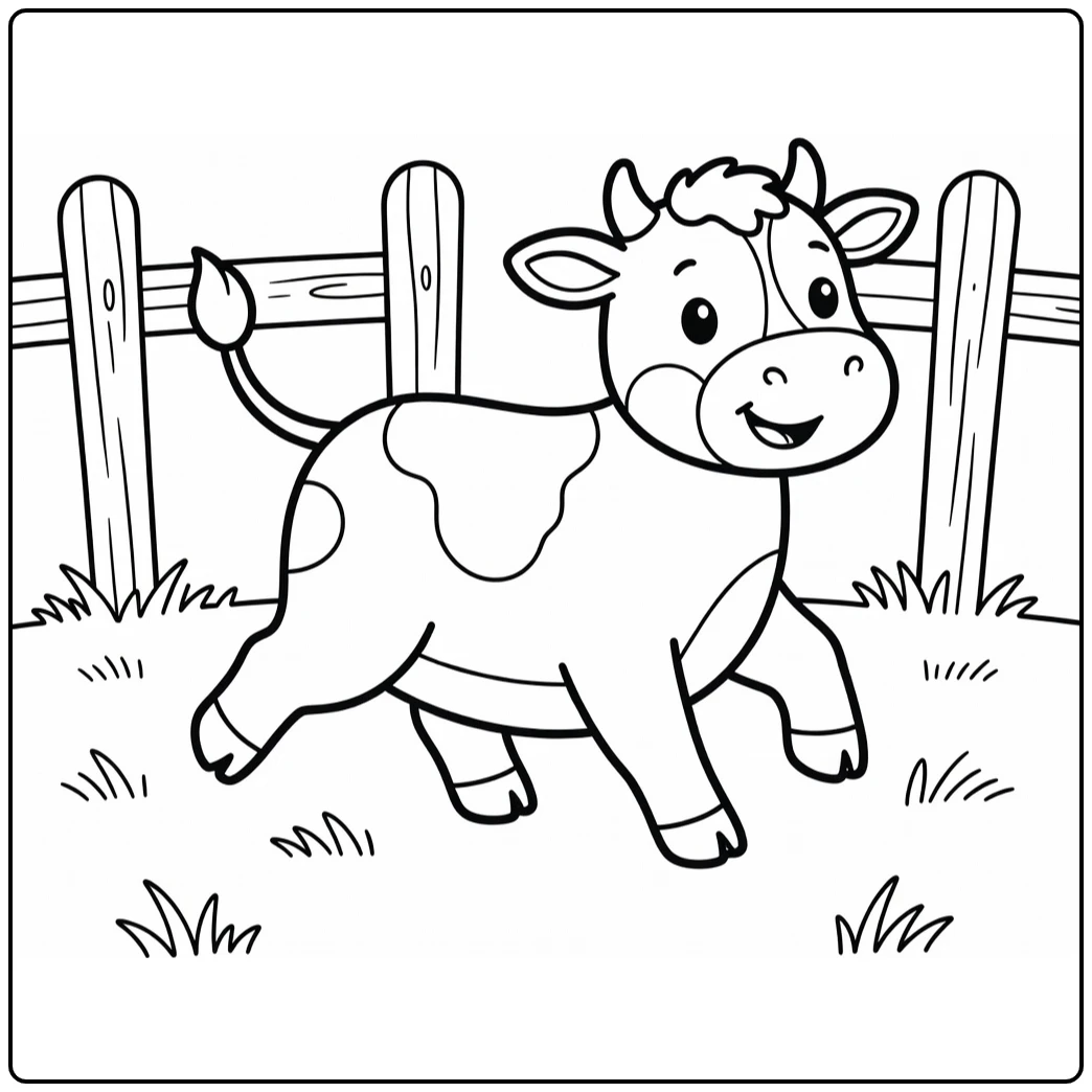 Energetic cow chasing tail spin cow coloring pages
