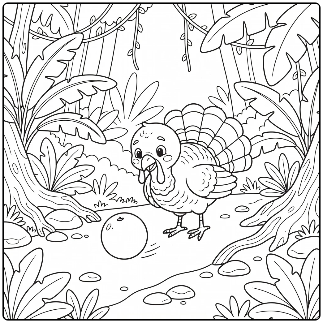 funny turkey coloring page ocellated bird pecking fruit