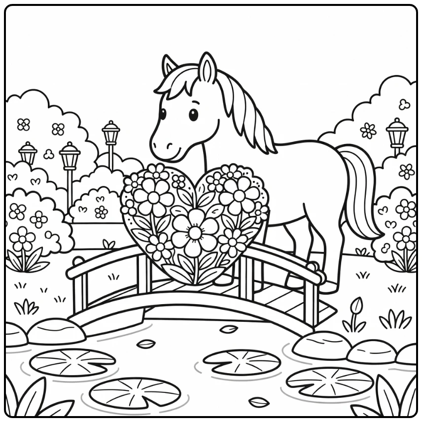 horse coloring page for girls gentle horse heart flowers