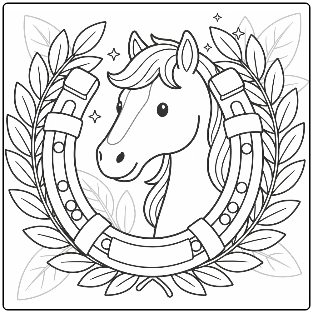 Adorable horse head coloring page sniffing wreath with leaves